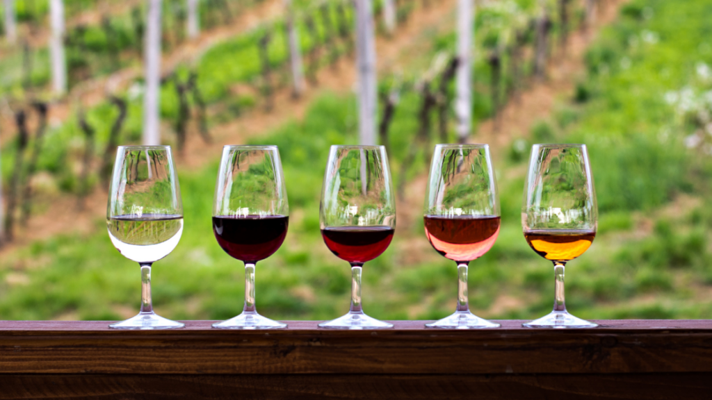 a lineup of wine tasting glasses at a June wine events