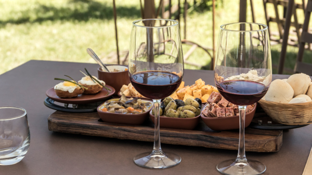 a wine tasting setup in Italy during a wine tourism trip